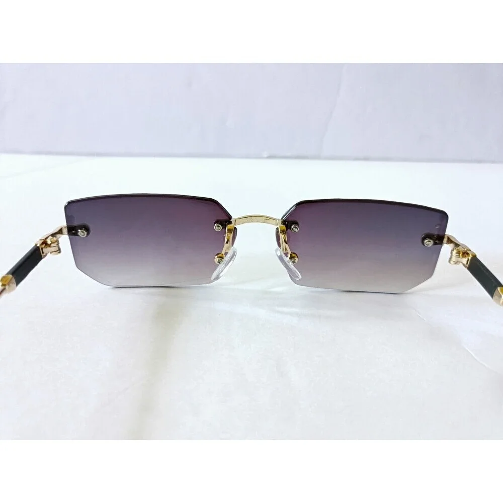 Rimless Sunglasses Purple Tinted Lenses Gold Frame